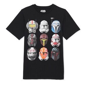 NWOT Kid’s Star Wars Black Tee with Colorful Helmets